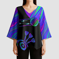 Neon Dartboard Darts Kimono Sleeve Blouse with Colorful Target and Psychedelic Swirl Pattern - Wonder Print Shop