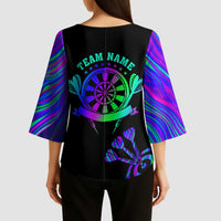 Neon Dartboard Darts Kimono Sleeve Blouse with Colorful Target and Psychedelic Swirl Pattern - Wonder Print Shop