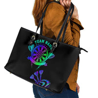 Neon Dartboard Darts Leather Tote Bag with Colorful Target and Psychedelic Swirl Pattern - Wonder Print Shop