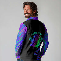 Neon Dartboard Darts Long Sleeve Polo Shirt with Colorful Target and Psychedelic Swirl Pattern - Wonder Print Shop