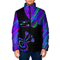 Neon Dartboard Darts Padded Jacket with Colorful Target and Psychedelic Swirl Pattern - Wonder Print Shop