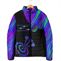 Neon Dartboard Darts Padded Jacket with Colorful Target and Psychedelic Swirl Pattern - Wonder Print Shop