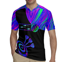 Neon Dartboard Darts Rugby Jersey with Colorful Target and Psychedelic Swirl Pattern - Wonder Print Shop