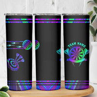 Neon Dartboard Darts Skinny Tumbler with Colorful Target and Psychedelic Swirl Pattern - Wonder Print Shop