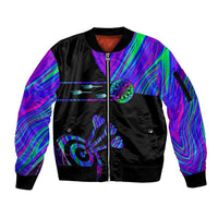 Neon Dartboard Darts Sleeve Zip Bomber Jacket with Colorful Target and Psychedelic Swirl Pattern - Wonder Print Shop