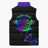 Neon Dartboard Darts Sleeveless Puffer Jacket with Colorful Target and Psychedelic Swirl Pattern - Wonder Print Shop