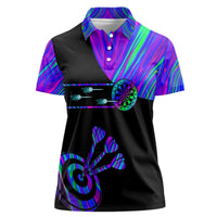 Neon Dartboard Darts Women Polo Shirt with Colorful Target and Psychedelic Swirl Pattern - Wonder Print Shop
