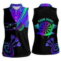 Neon Dartboard Darts Women Sleeveless Polo Shirt with Colorful Target and Psychedelic Swirl Pattern - Wonder Print Shop