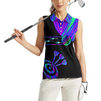 Neon Dartboard Darts Women Sleeveless Polo Shirt with Colorful Target and Psychedelic Swirl Pattern - Wonder Print Shop