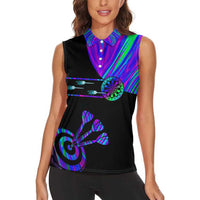 Neon Dartboard Darts Women Sleeveless Polo Shirt with Colorful Target and Psychedelic Swirl Pattern - Wonder Print Shop