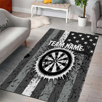 Grunge American Flag Darts Area Rug with Dartboard Target and Black White Stars - Wonder Print Shop
