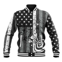 Grunge American Flag Darts Baseball Jacket with Dartboard Target and Black White Stars - Wonder Print Shop