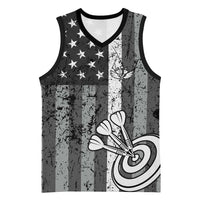 Grunge American Flag Darts Basketball Jersey with Dartboard Target and Black White Stars - Wonder Print Shop