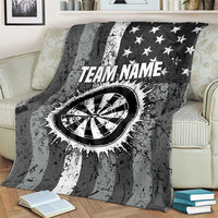 Grunge American Flag Darts Blanket with Dartboard Target and Black White Stars - Wonder Print Shop