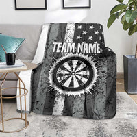 Grunge American Flag Darts Blanket with Dartboard Target and Black White Stars - Wonder Print Shop