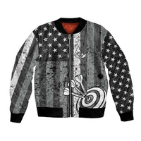 Grunge American Flag Darts Bomber Jacket with Dartboard Target and Black White Stars - Wonder Print Shop