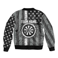 Grunge American Flag Darts Bomber Jacket with Dartboard Target and Black White Stars - Wonder Print Shop