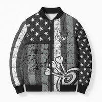 Grunge American Flag Darts Bomber Puffer Jacket with Dartboard Target and Black White Stars - Wonder Print Shop