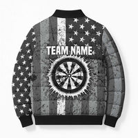 Grunge American Flag Darts Bomber Puffer Jacket with Dartboard Target and Black White Stars - Wonder Print Shop
