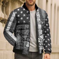Grunge American Flag Darts Bomber Puffer Jacket with Dartboard Target and Black White Stars - Wonder Print Shop
