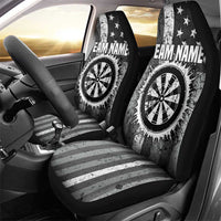Grunge American Flag Darts Car Seat Cover with Dartboard Target and Black White Stars - Wonder Print Shop