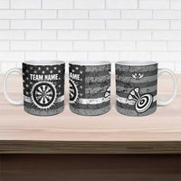 Grunge American Flag Darts Ceramic Mug with Dartboard Target and Black White Stars - Wonder Print Shop