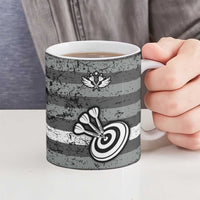 Grunge American Flag Darts Ceramic Mug with Dartboard Target and Black White Stars - Wonder Print Shop