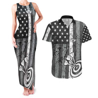 Grunge American Flag Darts Couples Matching Tank Maxi Dress and Hawaiian Shirt with Dartboard Target and Black White Stars - Wonder Print Shop