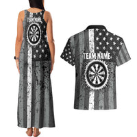 Grunge American Flag Darts Couples Matching Tank Maxi Dress and Hawaiian Shirt with Dartboard Target and Black White Stars - Wonder Print Shop