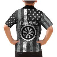 Grunge American Flag Darts Family Matching Mermaid Dress and Hawaiian Shirt with Dartboard Target and Black White Stars - Wonder Print Shop
