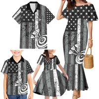 Grunge American Flag Darts Family Matching Mermaid Dress and Hawaiian Shirt with Dartboard Target and Black White Stars - Wonder Print Shop