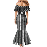 Grunge American Flag Darts Family Matching Mermaid Dress and Hawaiian Shirt with Dartboard Target and Black White Stars - Wonder Print Shop