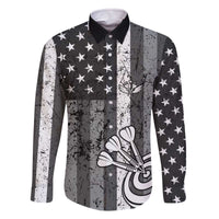 Grunge American Flag Darts Family Matching Off The Shoulder Long Sleeve Dress and Hawaiian Shirt with Dartboard Target and Black White Stars - Wonder Print Shop