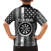 Grunge American Flag Darts Family Matching Off Shoulder Maxi Dress and Hawaiian Shirt with Dartboard Target and Black White Stars - Wonder Print Shop