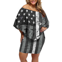 Grunge American Flag Darts Family Matching Off Shoulder Short Dress and Hawaiian Shirt with Dartboard Target and Black White Stars - Wonder Print Shop