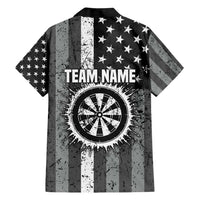 Grunge American Flag Darts Family Matching Short Sleeve Bodycon Dress and Hawaiian Shirt with Dartboard Target and Black White Stars - Wonder Print Shop