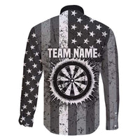 Grunge American Flag Darts Family Matching Short Sleeve Bodycon Dress and Hawaiian Shirt with Dartboard Target and Black White Stars - Wonder Print Shop