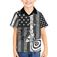 Grunge American Flag Darts Family Matching Short Sleeve Bodycon Dress and Hawaiian Shirt with Dartboard Target and Black White Stars - Wonder Print Shop