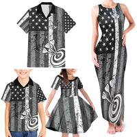 Grunge American Flag Darts Family Matching Tank Maxi Dress and Hawaiian Shirt with Dartboard Target and Black White Stars - Wonder Print Shop