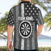 Grunge American Flag Darts Hawaiian Shirt with Dartboard Target and Black White Stars - Wonder Print Shop