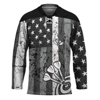 Grunge American Flag Darts Hockey Jersey with Dartboard Target and Black White Stars - Wonder Print Shop