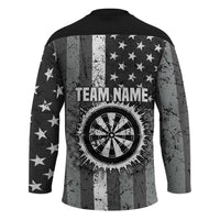 Grunge American Flag Darts Hockey Jersey with Dartboard Target and Black White Stars - Wonder Print Shop