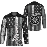 Grunge American Flag Darts Hockey Jersey with Dartboard Target and Black White Stars - Wonder Print Shop
