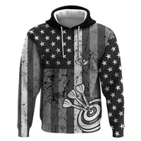 Grunge American Flag Darts Hoodie with Dartboard Target and Black White Stars - Wonder Print Shop
