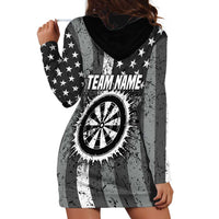 Grunge American Flag Darts Hoodie Dress with Dartboard Target and Black White Stars - Wonder Print Shop
