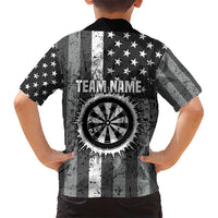 Grunge American Flag Darts Kid Hawaiian Shirt with Dartboard Target and Black White Stars - Wonder Print Shop
