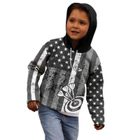 Grunge American Flag Darts Kid Hoodie with Dartboard Target and Black White Stars - Wonder Print Shop