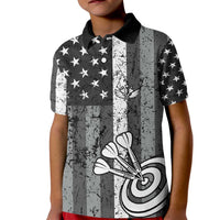 Grunge American Flag Darts Kid Polo Shirt with Dartboard Target and Black White Stars - Wonder Print Shop