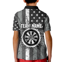 Grunge American Flag Darts Kid Polo Shirt with Dartboard Target and Black White Stars - Wonder Print Shop