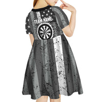 Grunge American Flag Darts Kid Short Sleeve Dress with Dartboard Target and Black White Stars - Wonder Print Shop